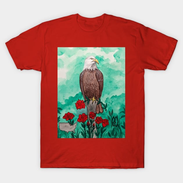 United States National bird and flower, the bald eagle and rose T-Shirt by Matt Starr Fine Art